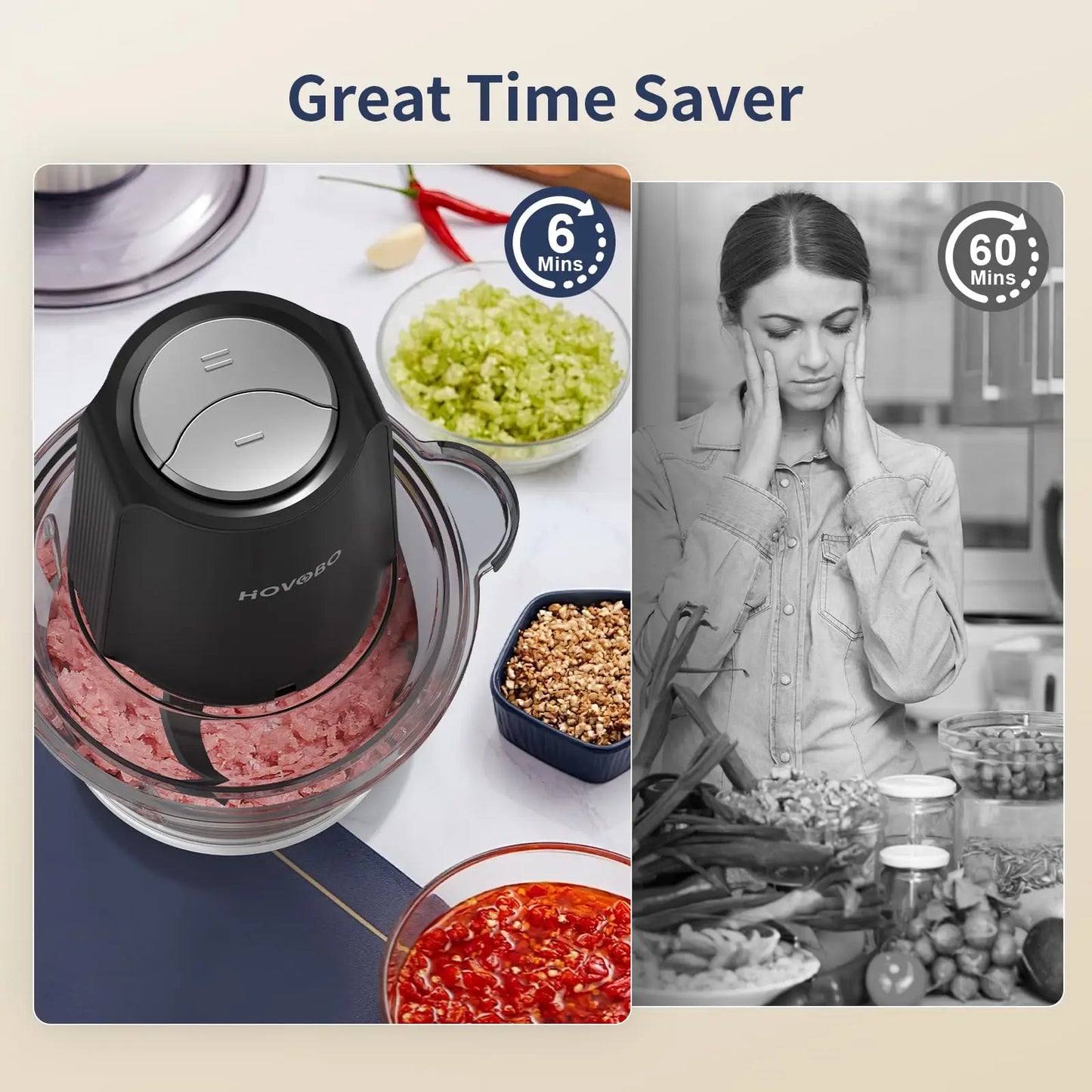 500W Electric Food Processor – 2L Glass Bowl, Dual Speed Chopper with 4 Stainless Steel Blades
