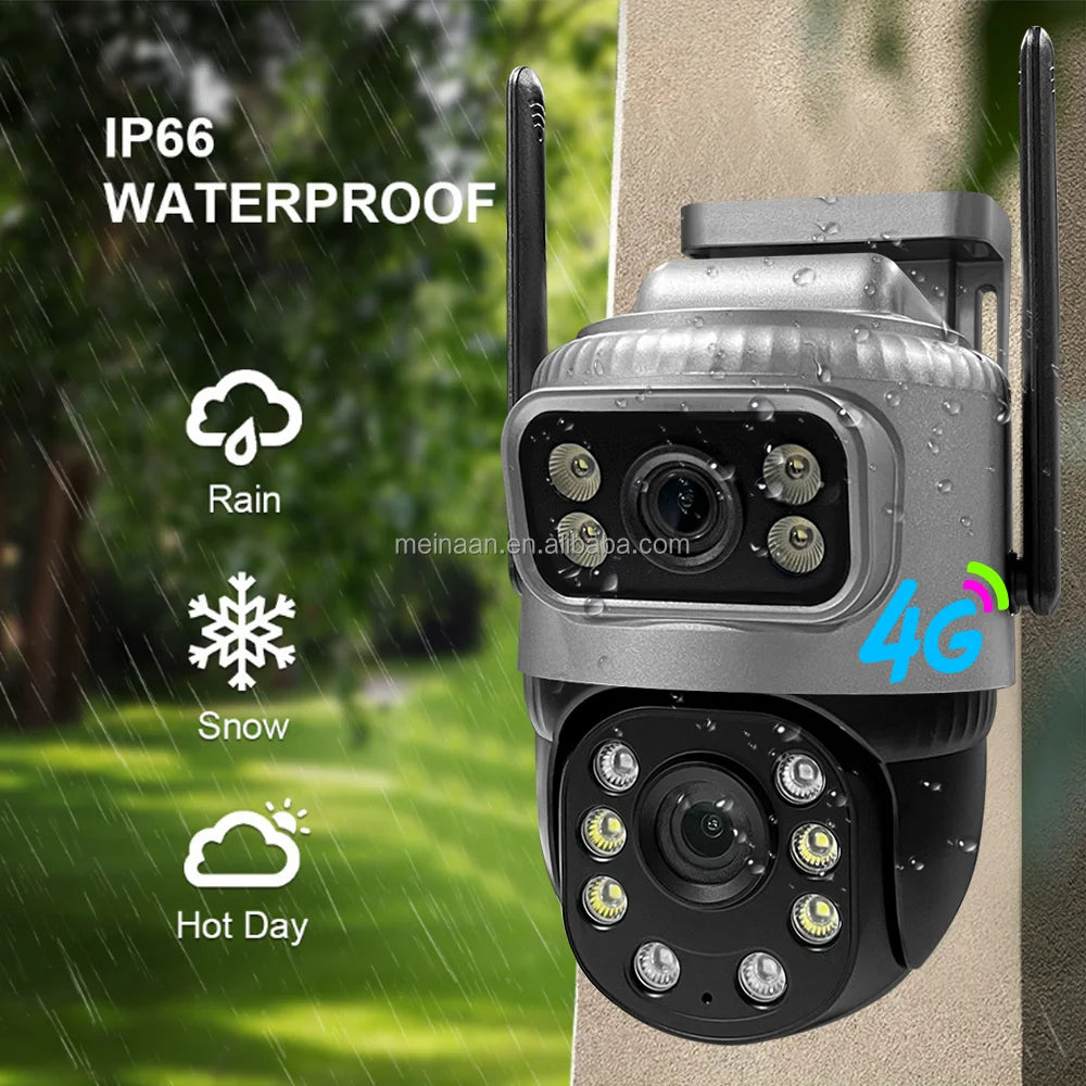 4MP 4G PTZ Outdoor Security Camera – Dual Lens, 360° View, SIM-Enabled V380 Pro