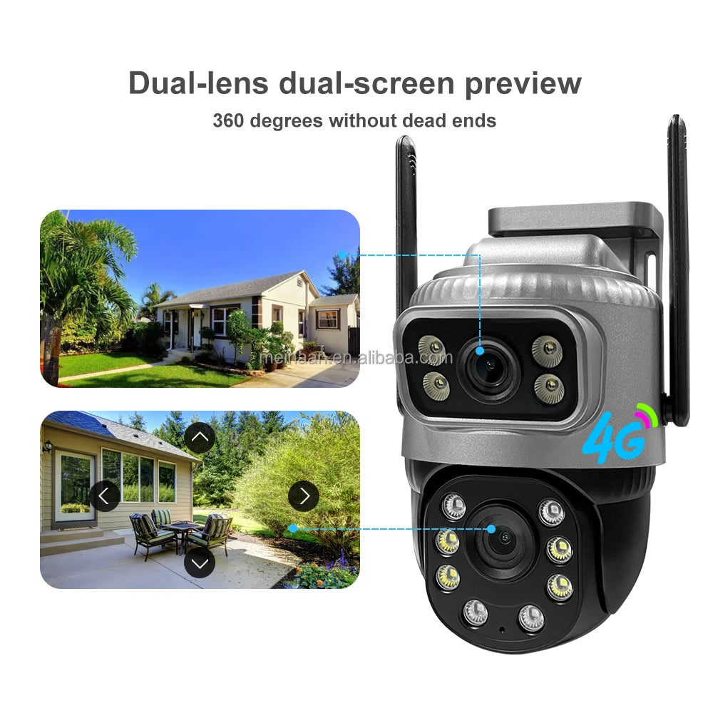 4MP 4G PTZ Outdoor Security Camera – Dual Lens, 360° View, SIM-Enabled V380 Pro