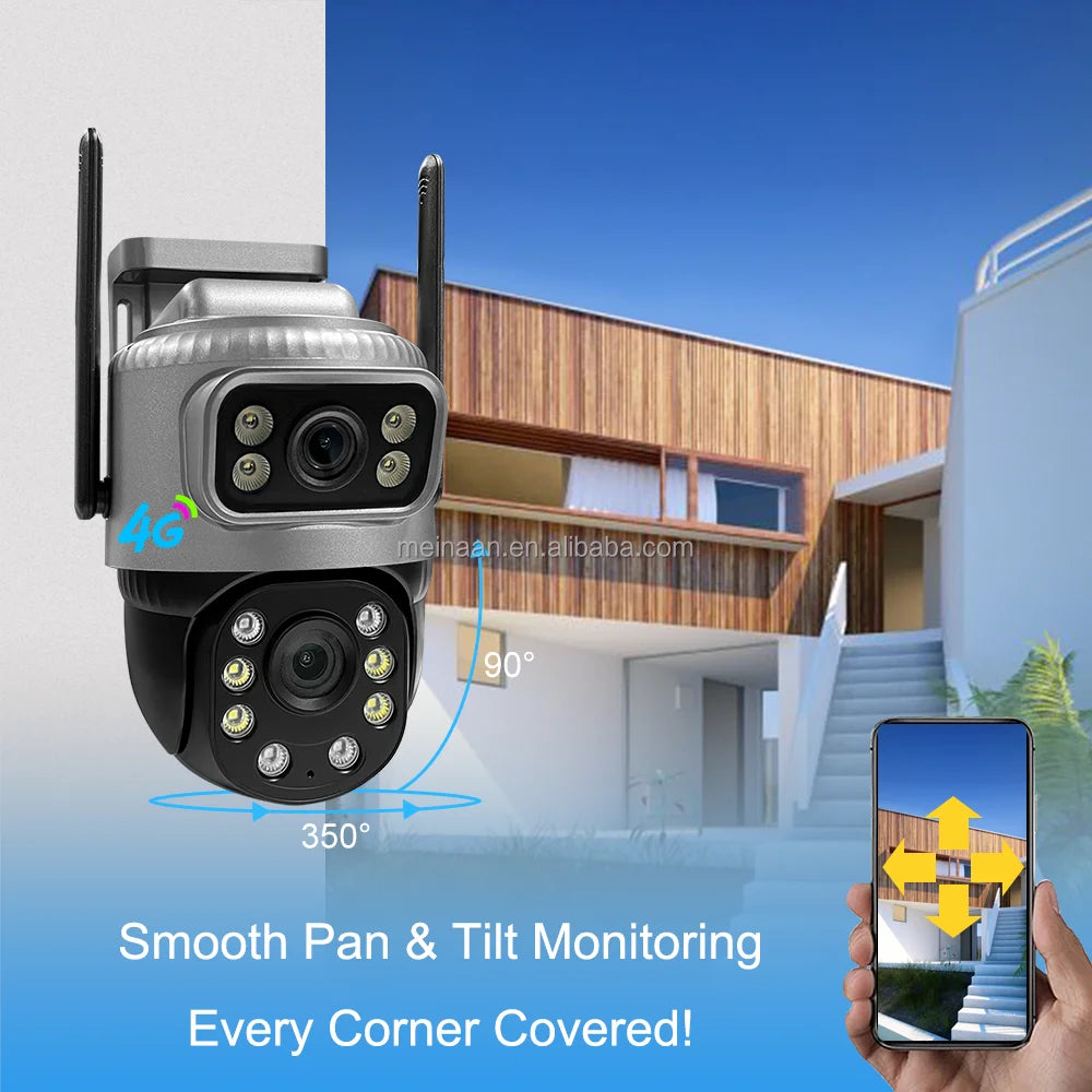 4MP 4G PTZ Outdoor Security Camera – Dual Lens, 360° View, SIM-Enabled V380 Pro