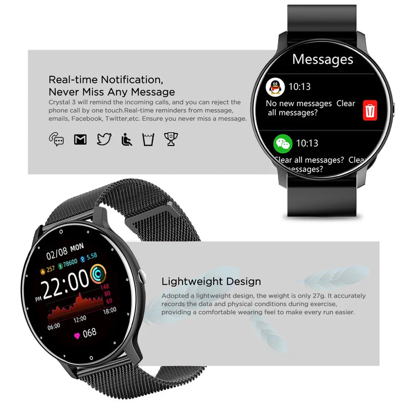 Smart Watch – Fitness Tracker with Heart Rate, Blood Pressure & Message Alerts | Waterproof, iOS & Android Compatible