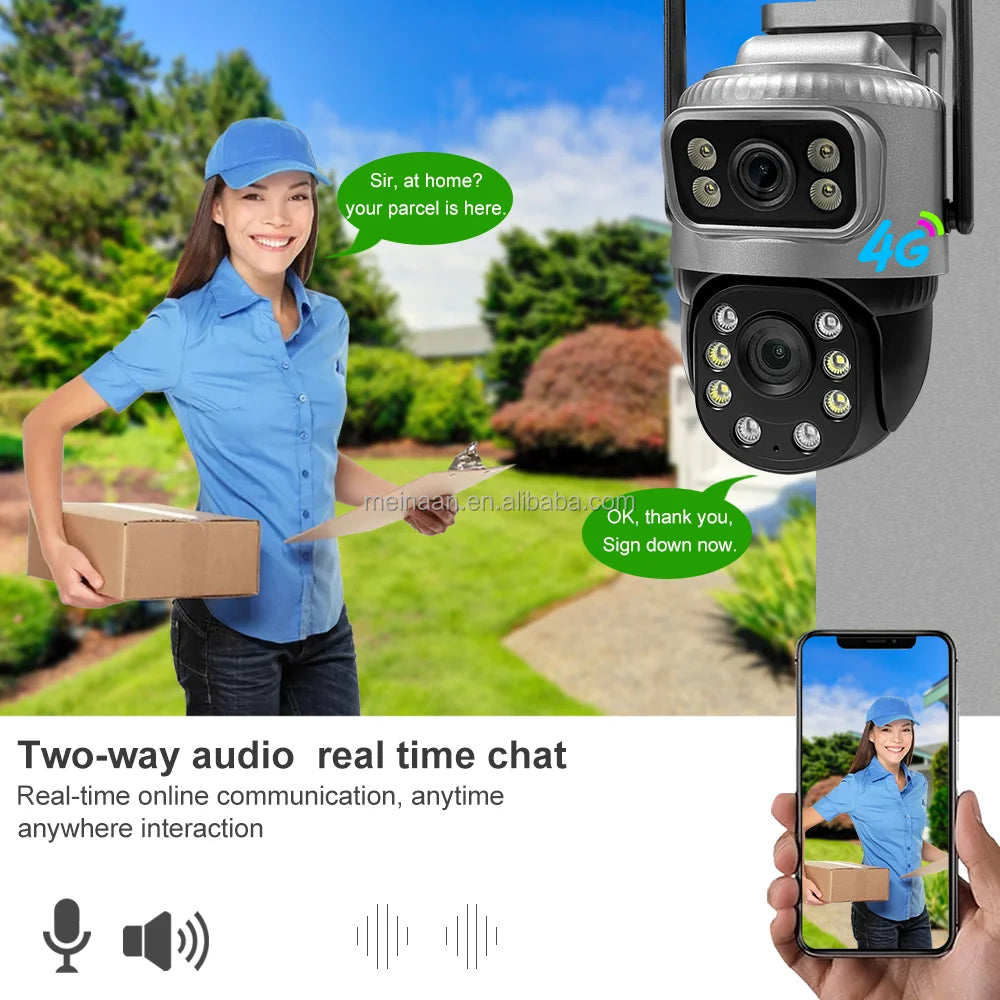 4MP 4G PTZ Outdoor Security Camera – Dual Lens, 360° View, SIM-Enabled V380 Pro