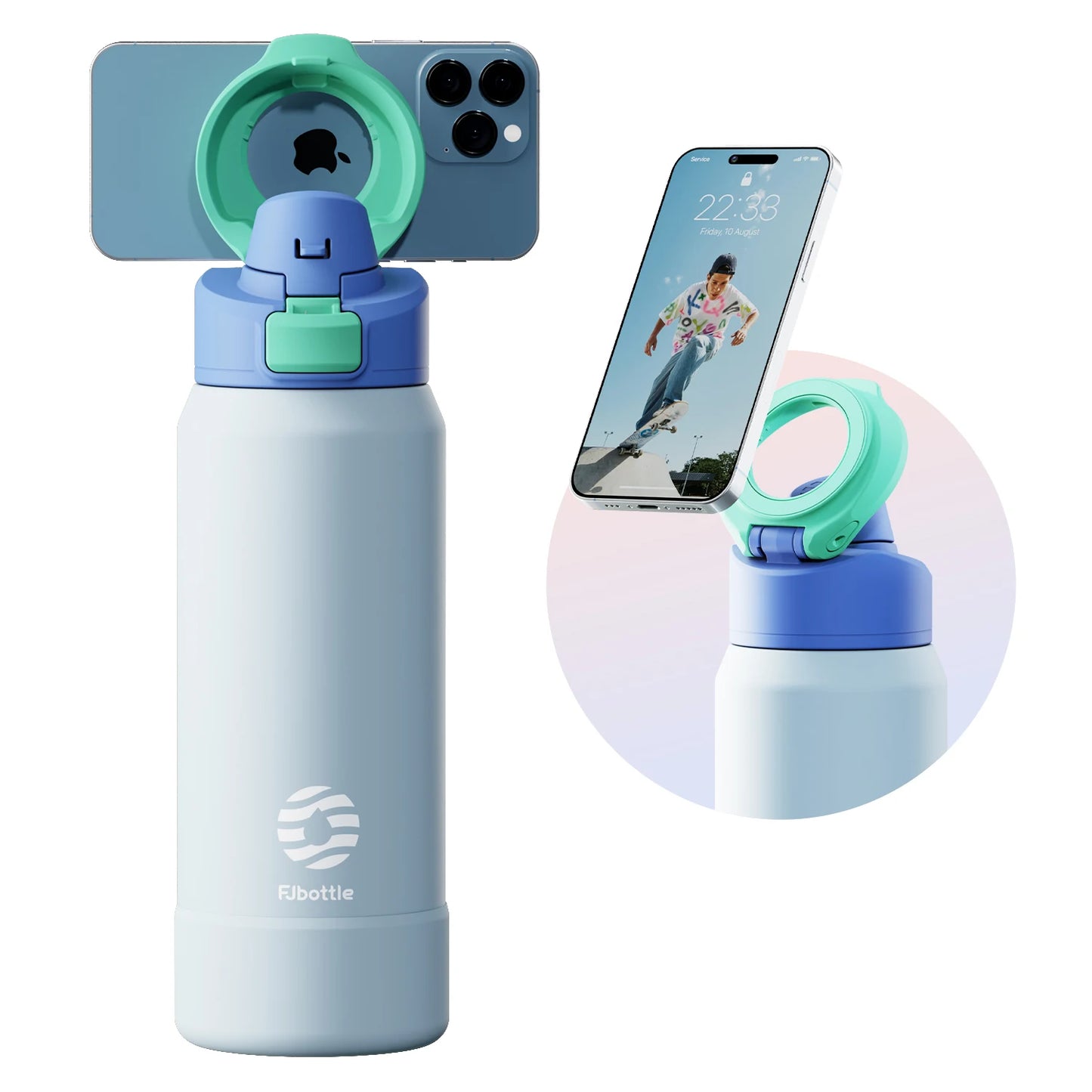 Magnetic Stainless Steel Water Bottle with Phone Holder Thermos