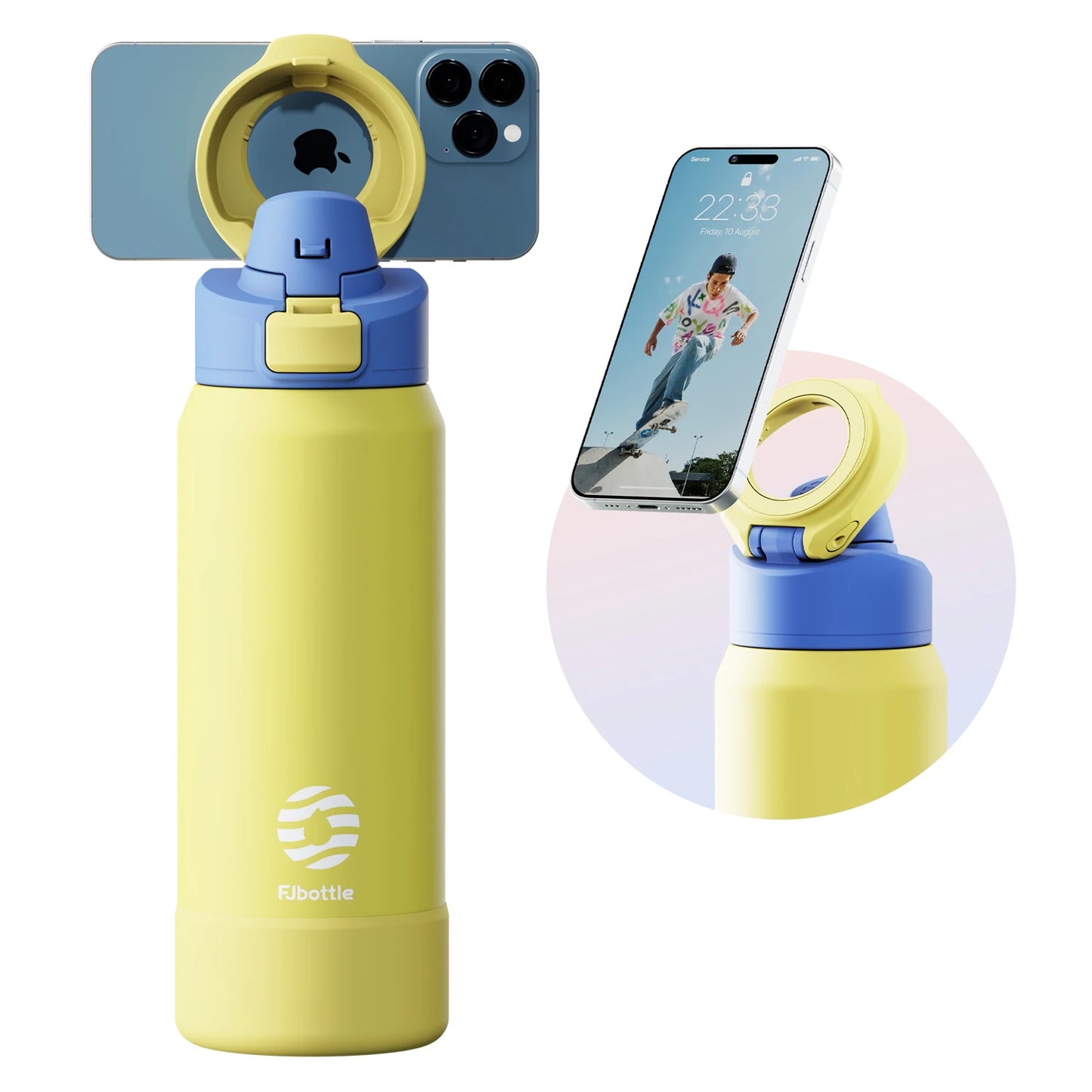 Magnetic Stainless Steel Water Bottle with Phone Holder Thermos