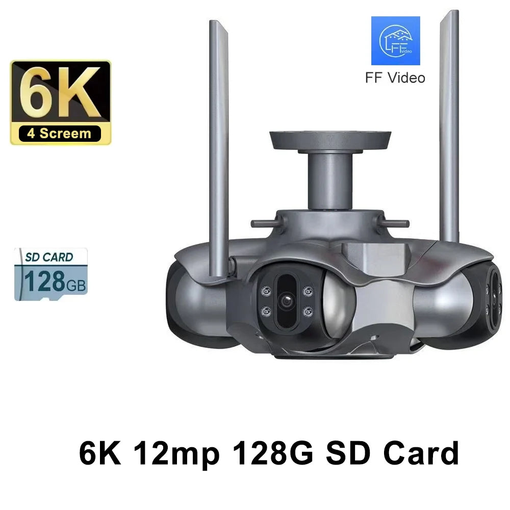 4-Lens PTZ Outdoor WiFi IP Camera – 360° View, Auto Tracking, Color Night Vision, 2-Way Audio