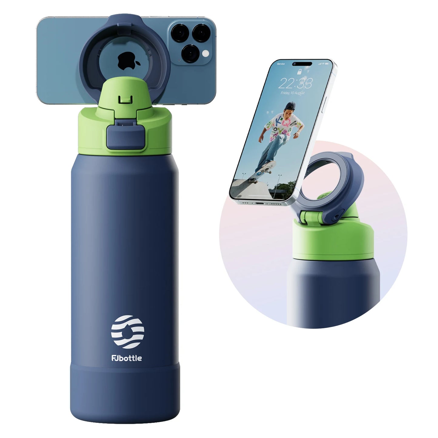 Magnetic Stainless Steel Water Bottle with Phone Holder Thermos
