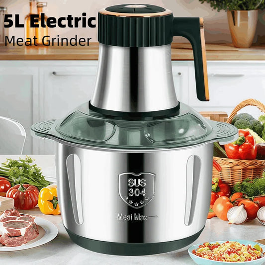5L Electric Meat Grinder – 200W Stainless Steel Food Processor with 5-Speed Control