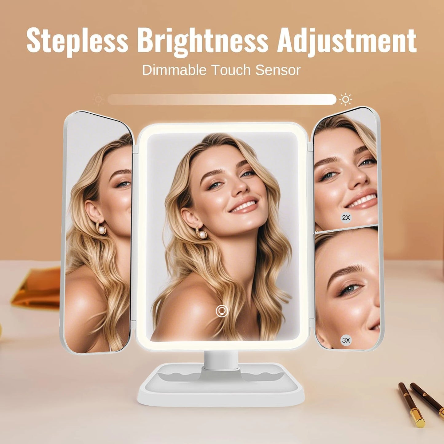 Trifold Makeup Mirror LED Lights