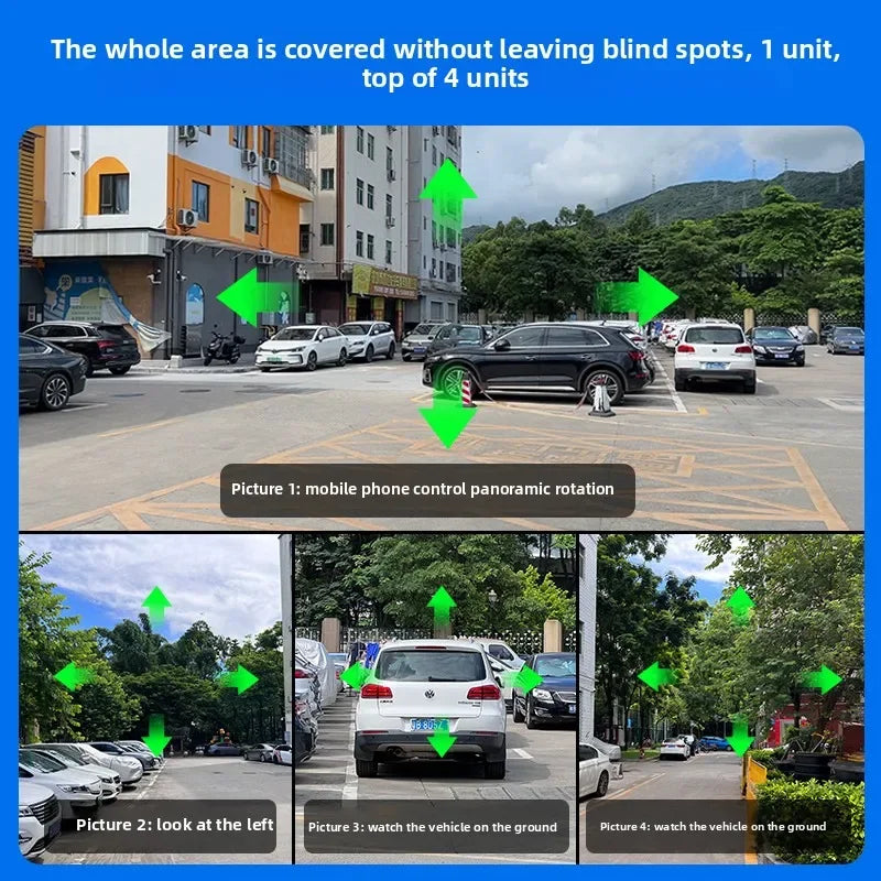 4-Lens PTZ Outdoor WiFi IP Camera – 360° View, Auto Tracking, Color Night Vision, 2-Way Audio