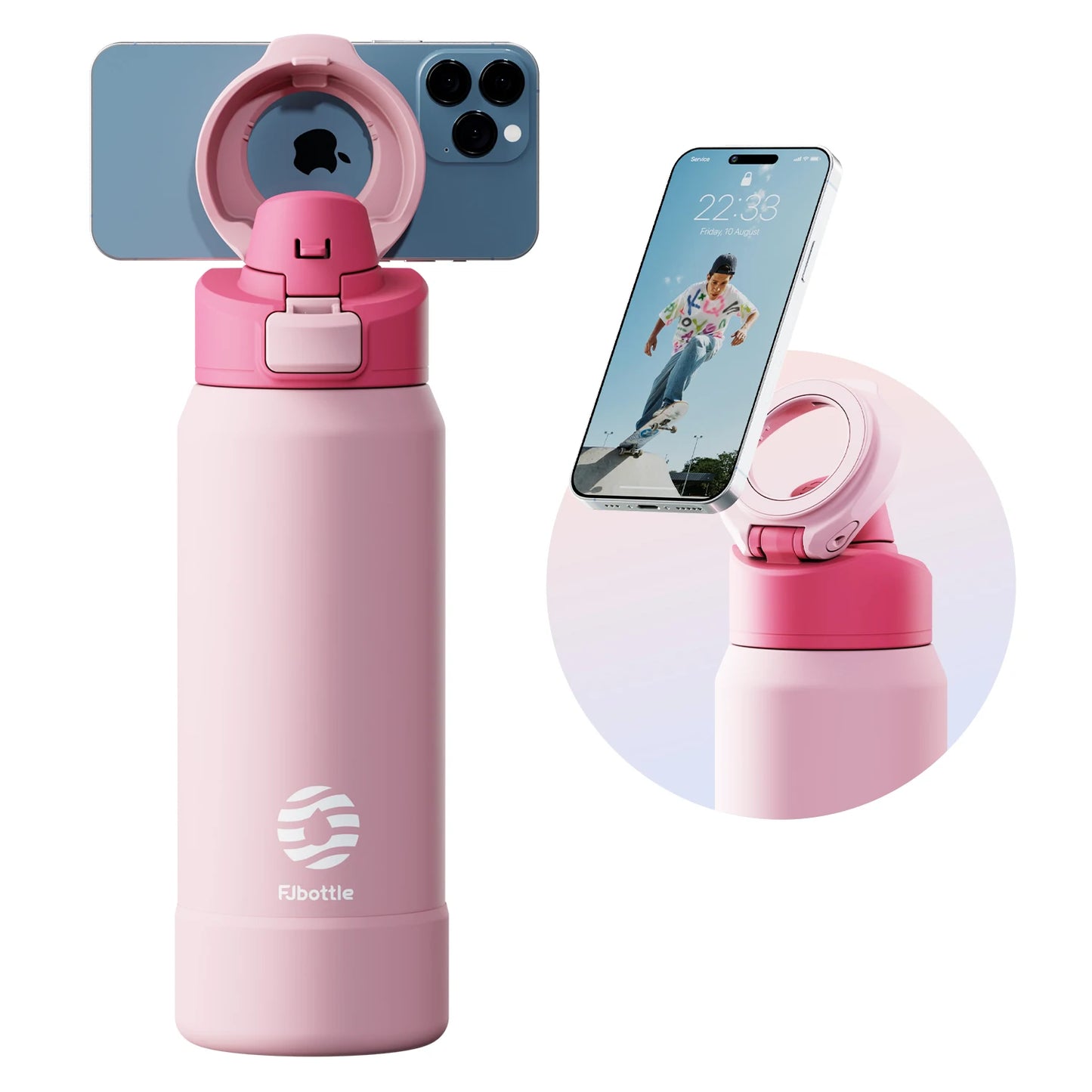Magnetic Stainless Steel Water Bottle with Phone Holder Thermos