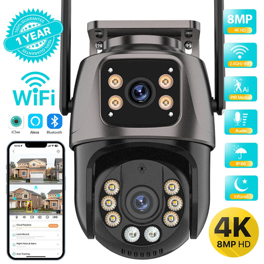 4K 8MP Dual-Lens Outdoor WiFi PTZ Camera – AI Auto-Tracking, Audio & Night Vision