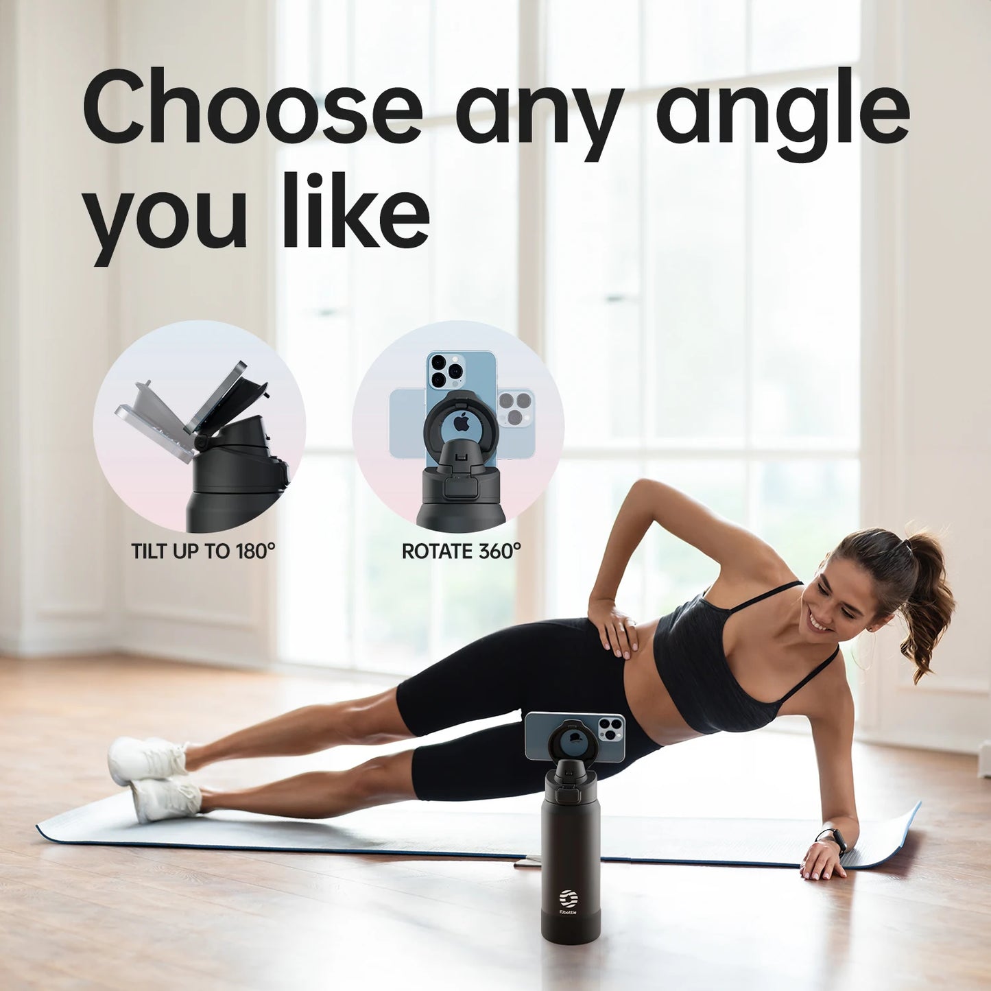 Magnetic Stainless Steel Water Bottle with Phone Holder Thermos