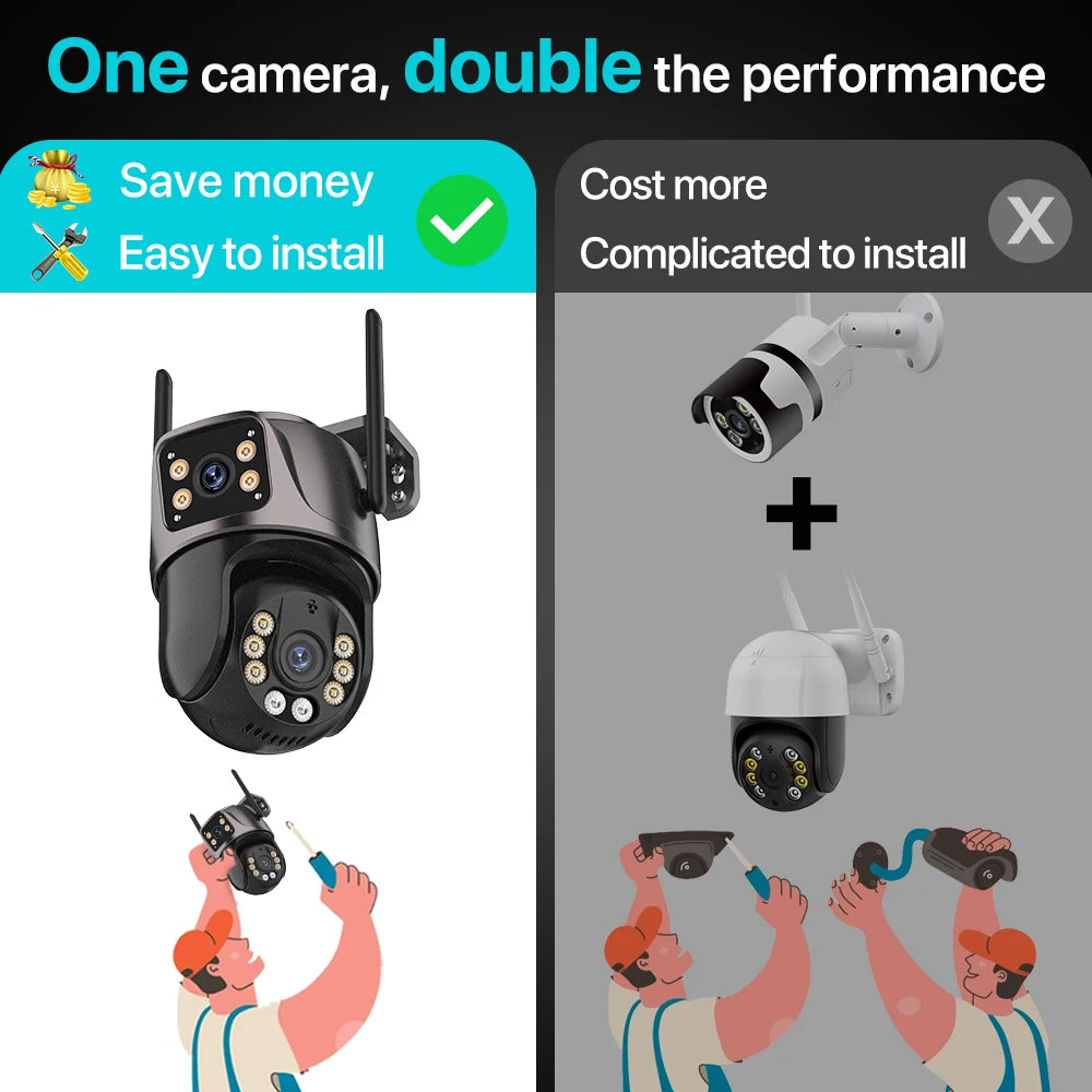 4K 8MP Dual-Lens Outdoor WiFi PTZ Camera – AI Auto-Tracking, Audio & Night Vision