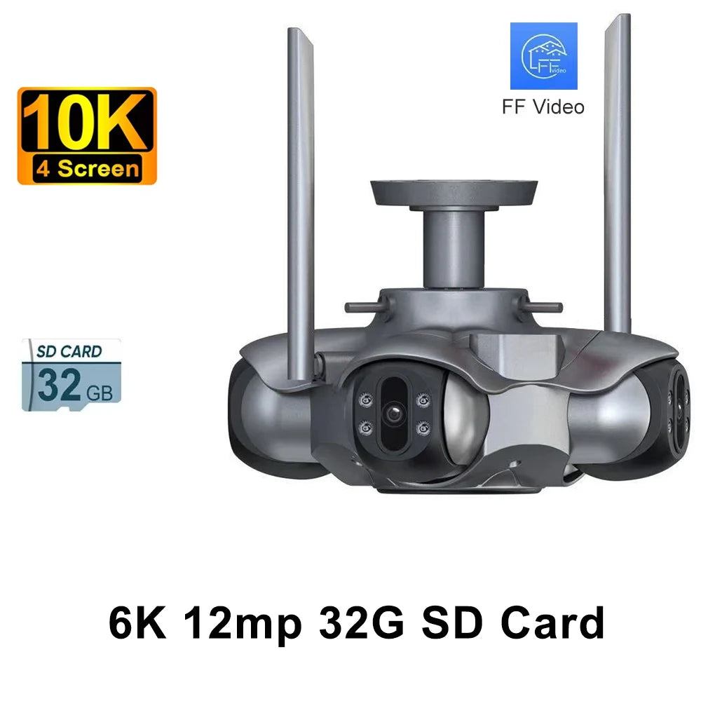 4-Lens PTZ Outdoor WiFi IP Camera – 360° View, Auto Tracking, Color Night Vision, 2-Way Audio