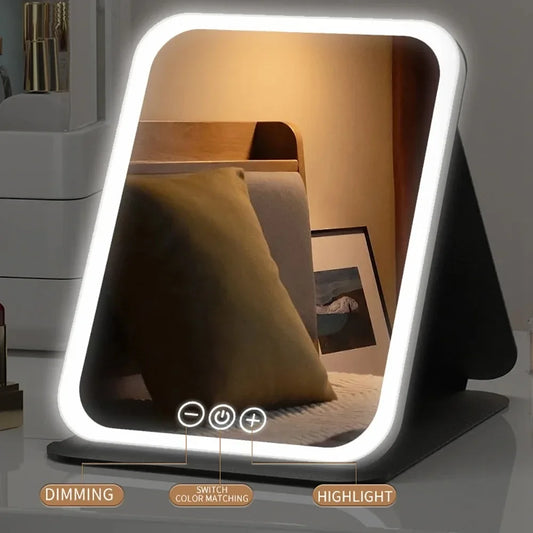 LED Vanity Mirror with Touch Screen USB Rechargeable 3 Colors Dimming Makeup Mirror