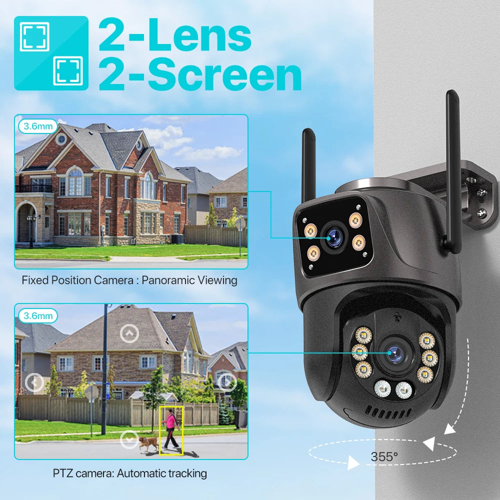 4K 8MP Dual-Lens Outdoor WiFi PTZ Camera – AI Auto-Tracking, Audio & Night Vision