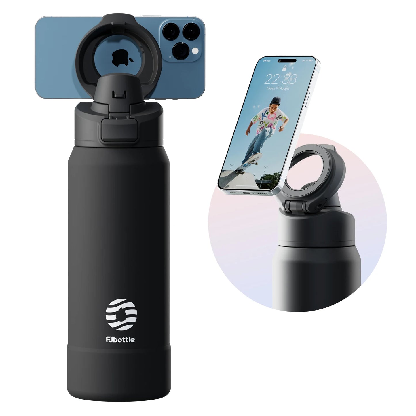 Magnetic Stainless Steel Water Bottle with Phone Holder Thermos