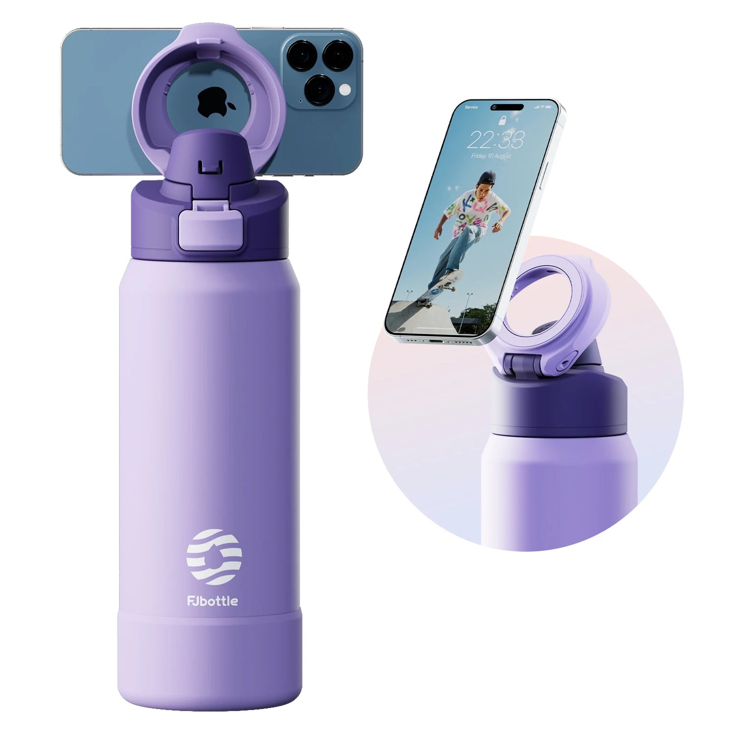 Magnetic Stainless Steel Water Bottle with Phone Holder Thermos
