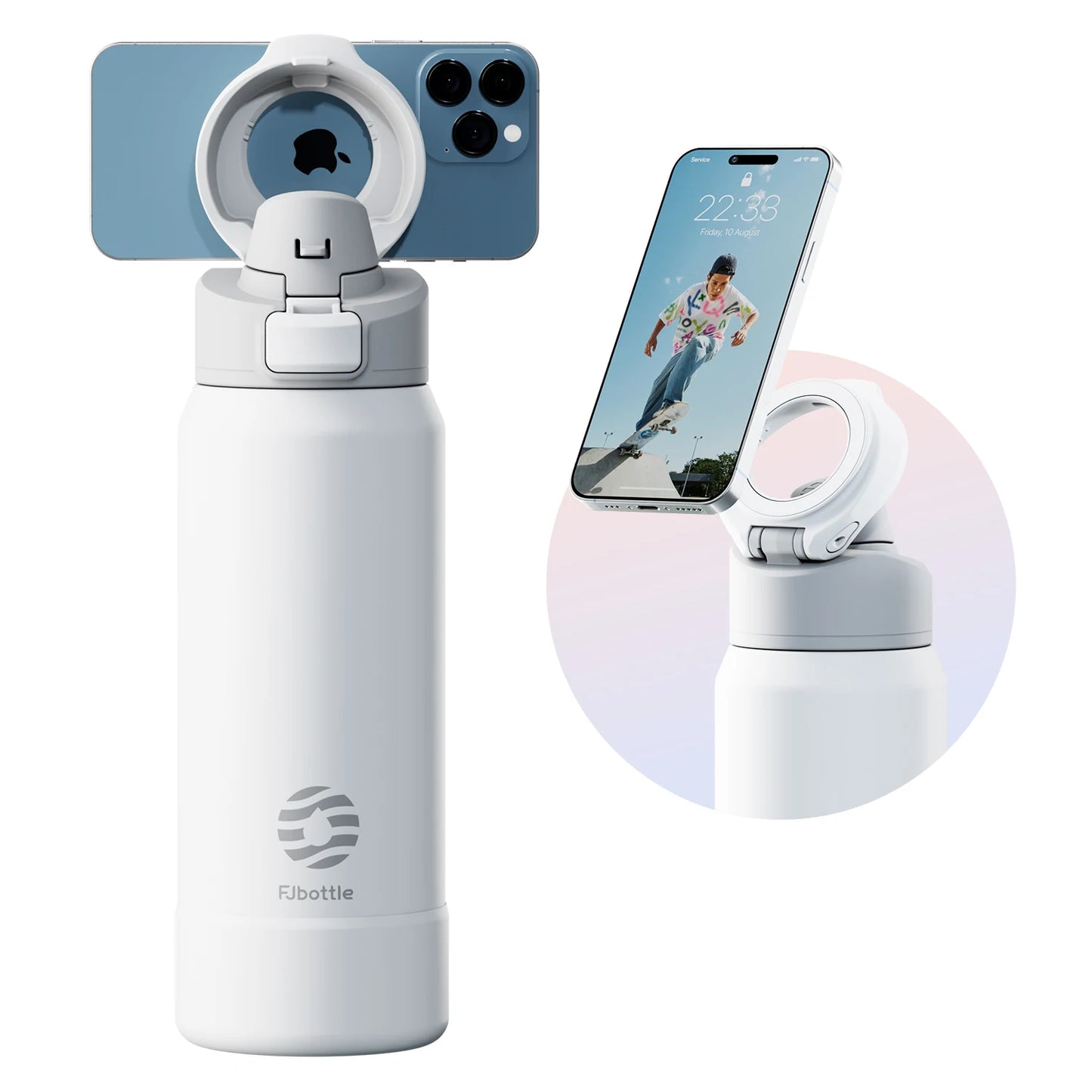 Magnetic Stainless Steel Water Bottle with Phone Holder Thermos