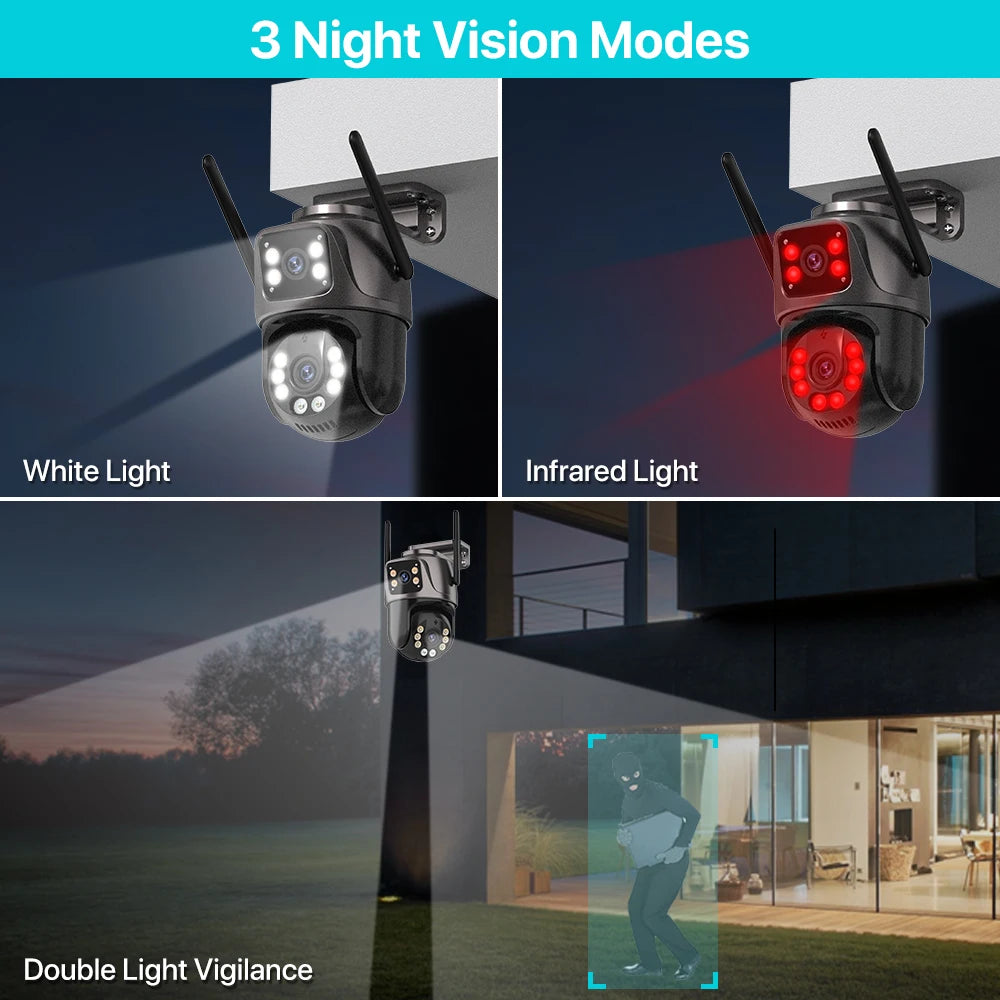 4K 8MP Dual-Lens Outdoor WiFi PTZ Camera – AI Auto-Tracking, Audio & Night Vision